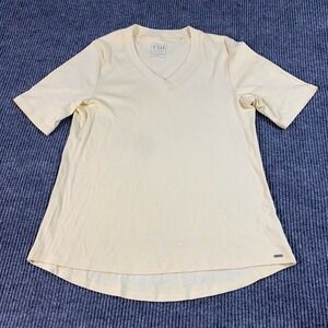 FDJ French Dressing Shirt Womens L Large Yellow Short Sleeve Stretch Cotton Cute